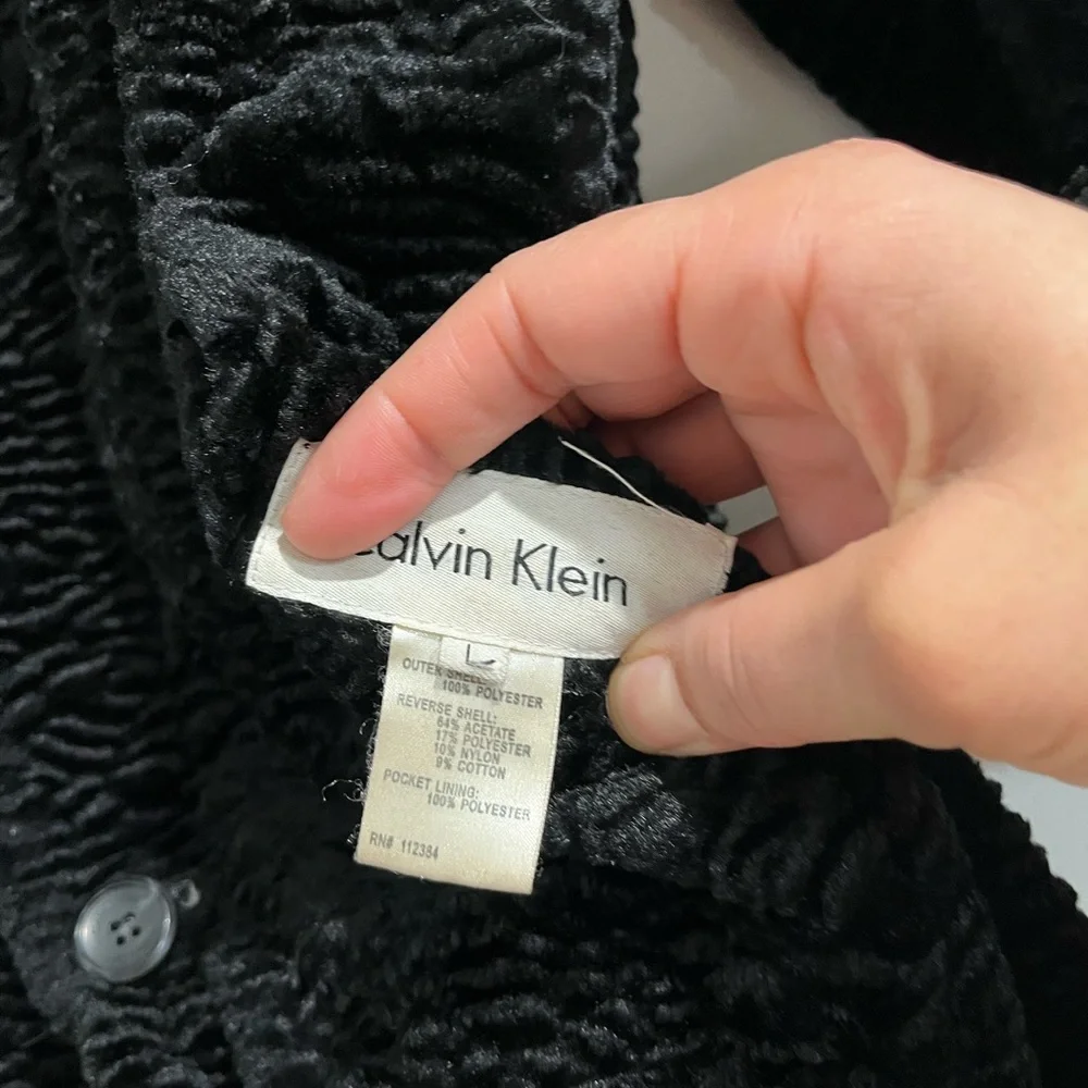 Calvin Klein Black Reversible Faux Fur Swing‎ Coat Sz. L